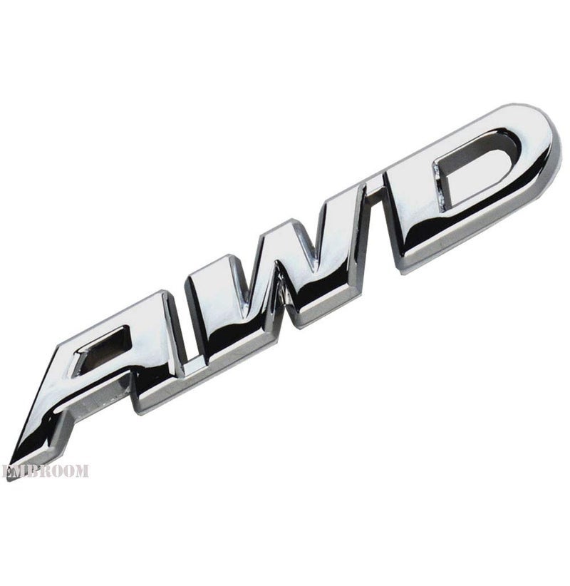 EmbRoom AWD Emblem, 3D Metal Tailgate Side Sticker Badge Replacement For 4x4 All Wheel Drive SUV Off Road (Chrome) - Image 1
